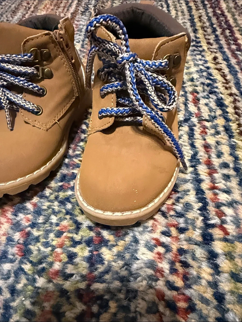 Gymboree Tan Kids Lace-Up Boots with Blue-White Laces
